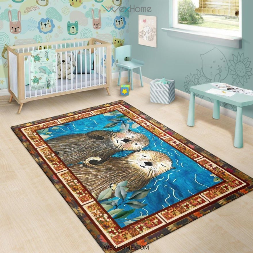 Valentine's Day Couples Otter Nursery Area Rug