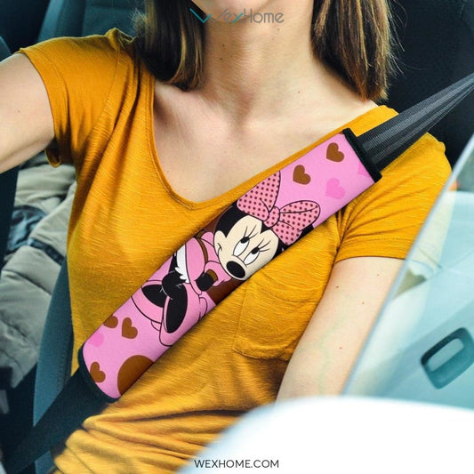 Mickey Cartoon Seat Belt Covers | Minnie Shy Heart Patterns Belt Covers