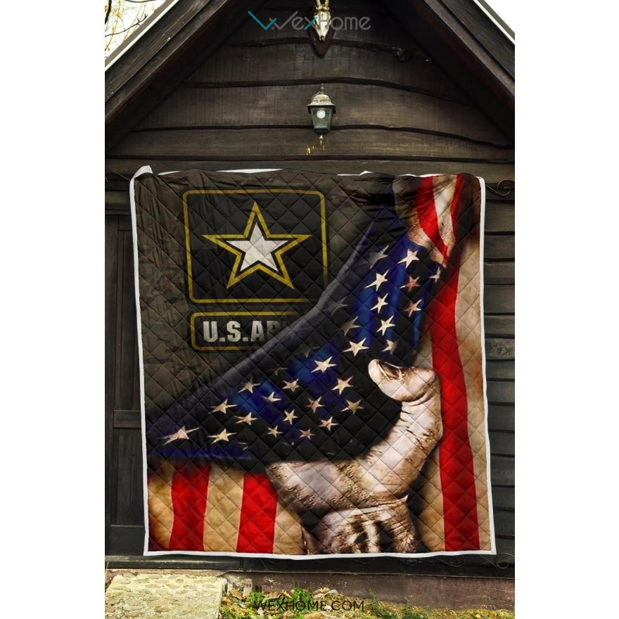 US Army Hand Pulling American Flag Quilt