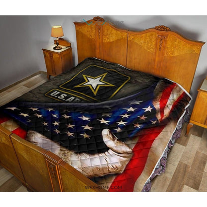 US Army Hand Pulling American Flag Quilt