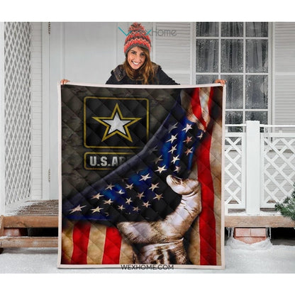 US Army Hand Pulling American Flag Quilt