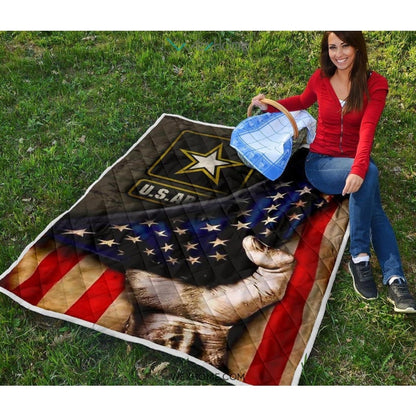 US Army Hand Pulling American Flag Quilt