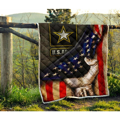 US Army Hand Pulling American Flag Quilt