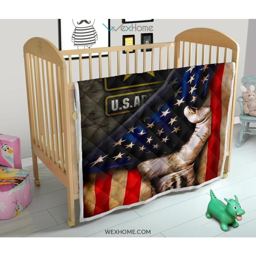 US Army Hand Pulling American Flag Quilt