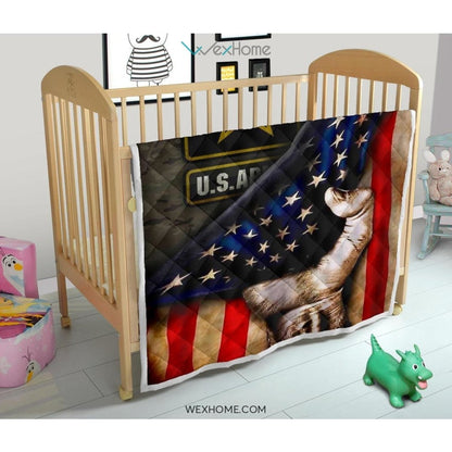 US Army Hand Pulling American Flag Quilt