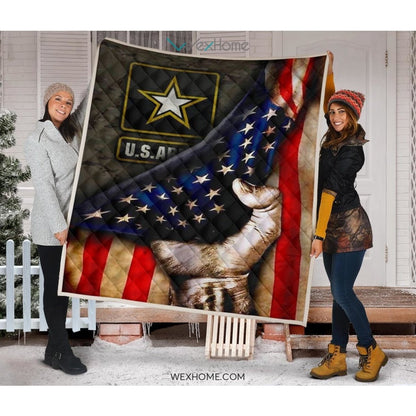 US Army Hand Pulling American Flag Quilt
