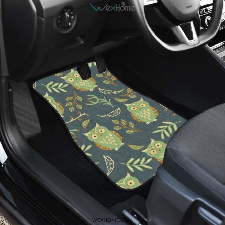 Cute Owls Leaves Pattern Front And Back Car Mats