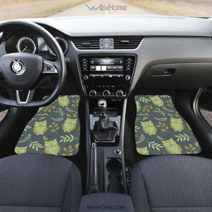 Cute Owls Leaves Pattern Front And Back Car Mats