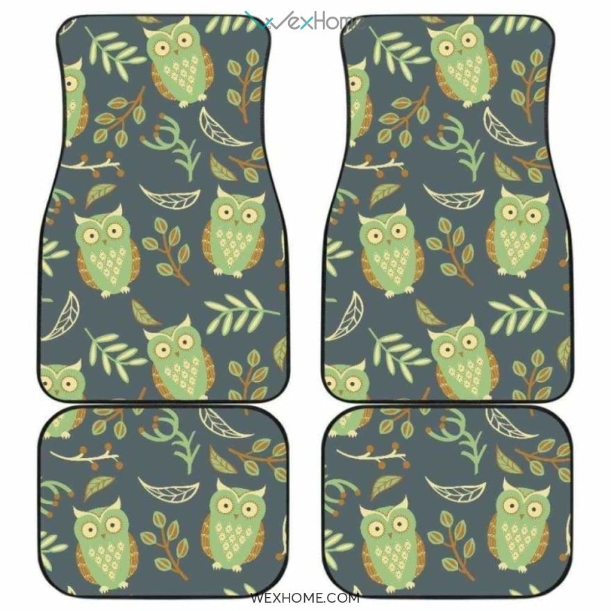 Cute Owls Leaves Pattern Front And Back Car Mats