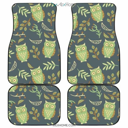 Cute Owls Leaves Pattern Front And Back Car Mats