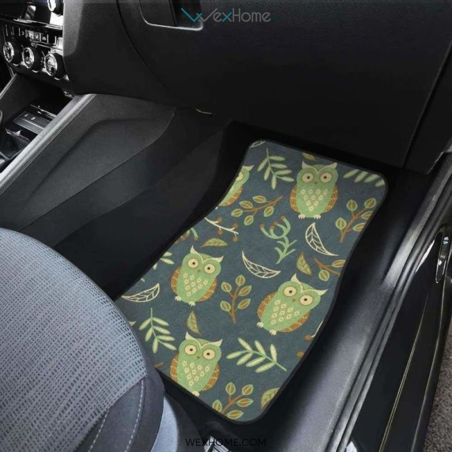 Cute Owls Leaves Pattern Front And Back Car Mats