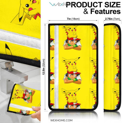 Pokemon Anime Seat Belt Covers | Satoshi With Pikachu Yellow Belt Covers