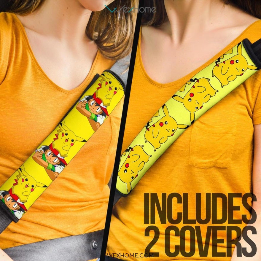 Pokemon Anime Seat Belt Covers | Satoshi With Pikachu Yellow Belt Covers