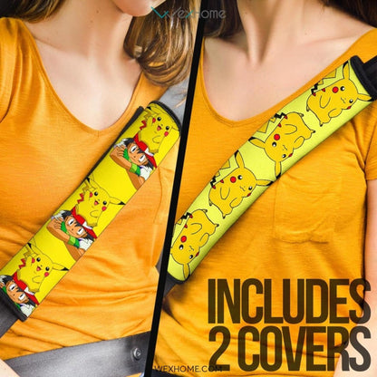 Pokemon Anime Seat Belt Covers | Satoshi With Pikachu Yellow Belt Covers