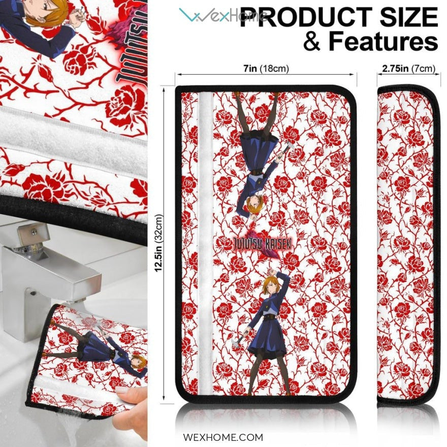 Jujutsu Kaisen Anime Seat Belt Covers | Nobara Red Rose Background Belt Covers