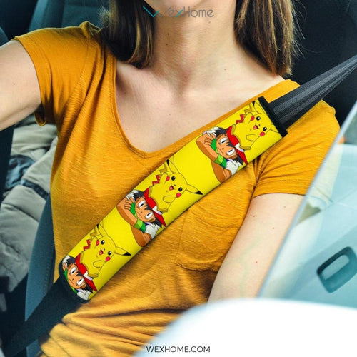 Pokemon Anime Seat Belt Covers | Satoshi With Pikachu Yellow Belt Covers