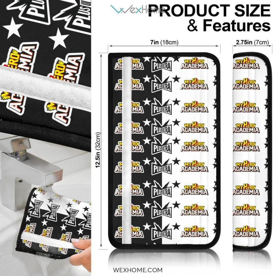 My Hero Academia Anime Seat Belt Covers | MHA Text Black White Belt Covers