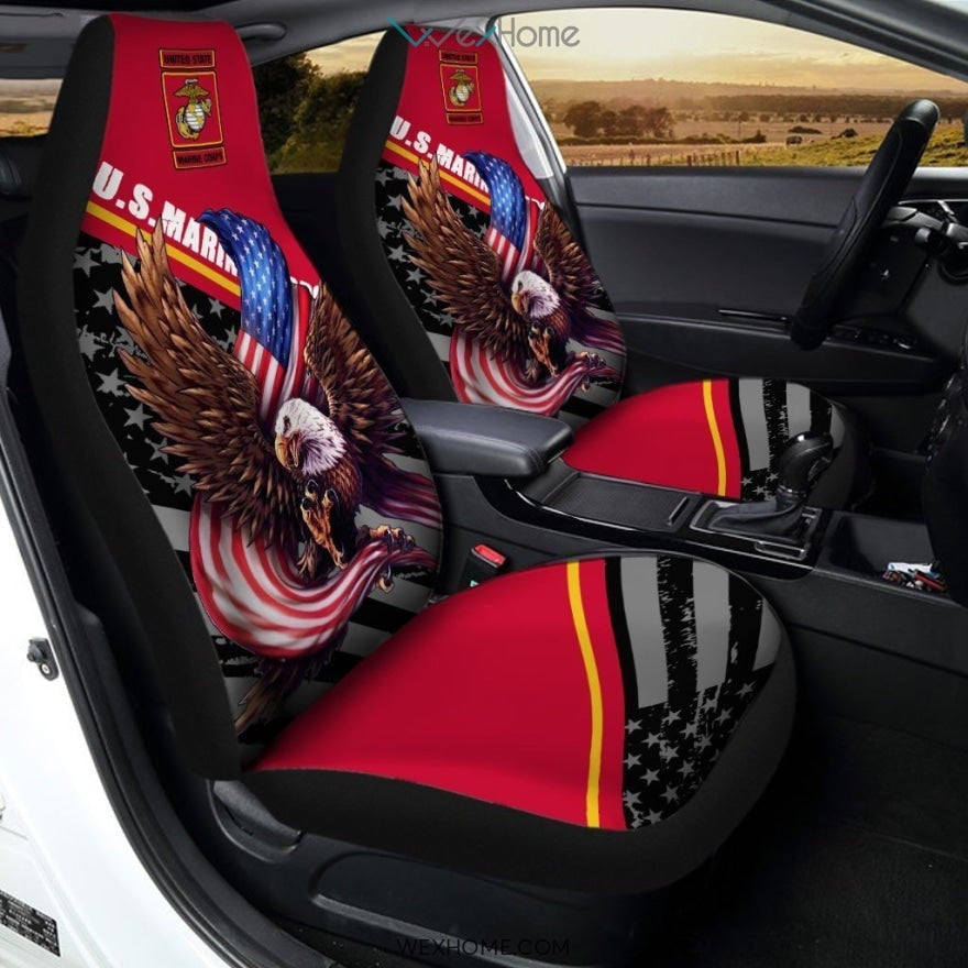 USMC Car Seat Cover Bald Eagle American Flag United States Marine Corps