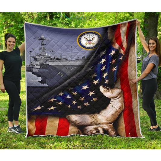 US Navy Hand Pulling American Flag Quilt