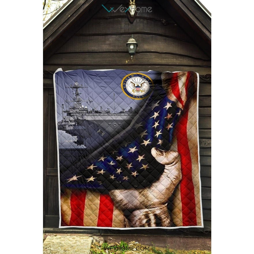 US Navy Hand Pulling American Flag Quilt