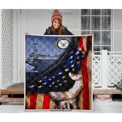 US Navy Hand Pulling American Flag Quilt
