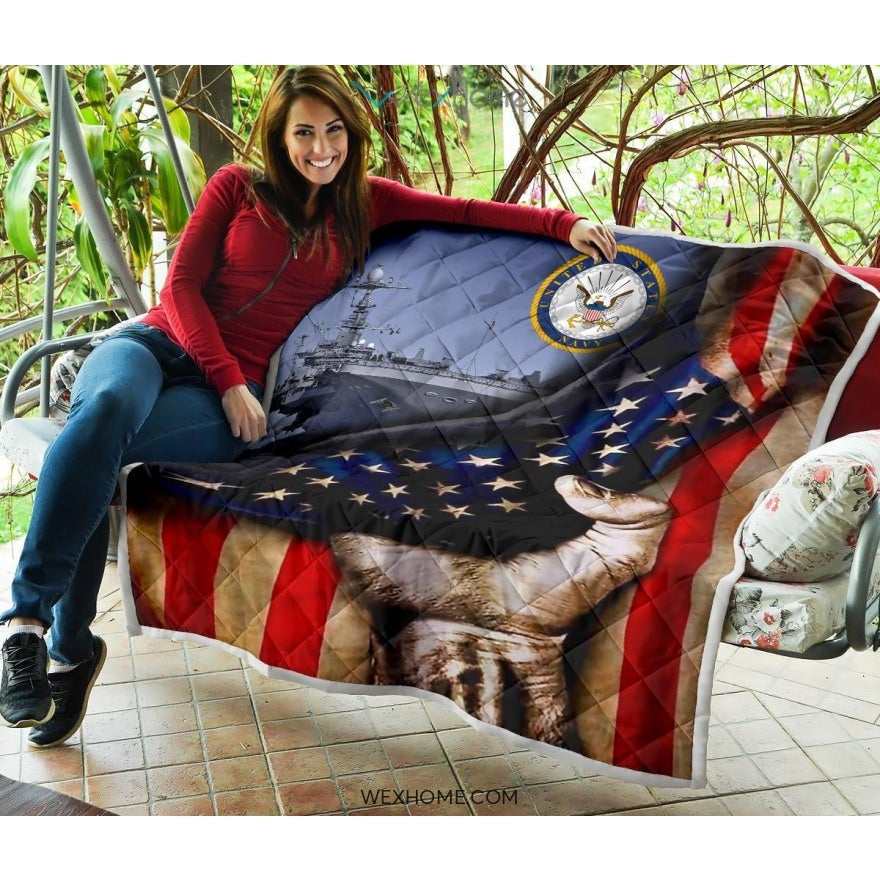 US Navy Hand Pulling American Flag Quilt