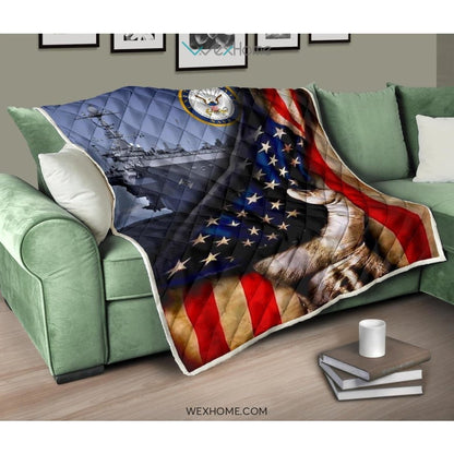 US Navy Hand Pulling American Flag Quilt