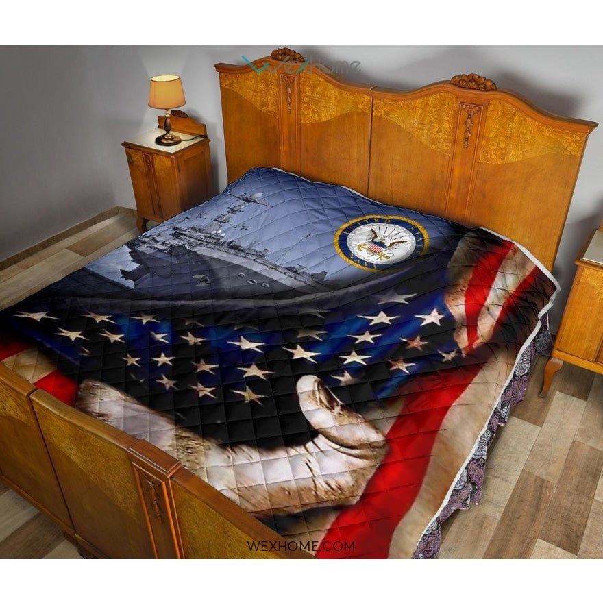 US Navy Hand Pulling American Flag Quilt