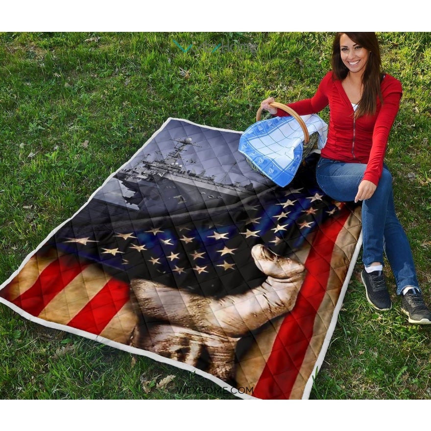 US Navy Hand Pulling American Flag Quilt