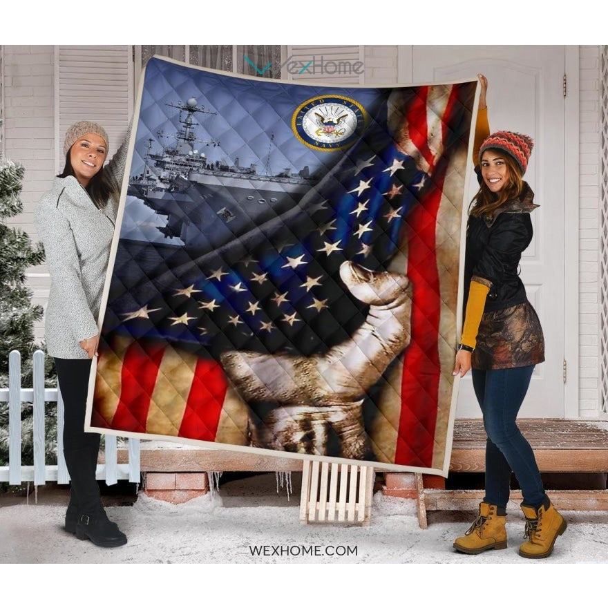 US Navy Hand Pulling American Flag Quilt