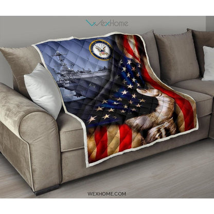 US Navy Hand Pulling American Flag Quilt