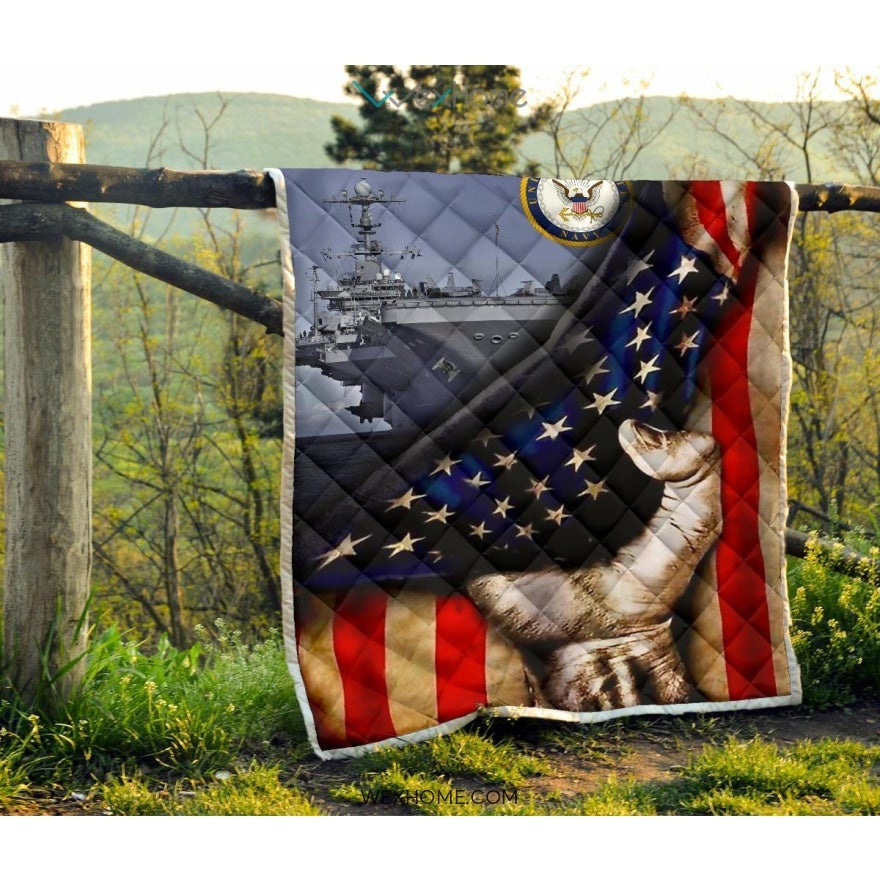 US Navy Hand Pulling American Flag Quilt