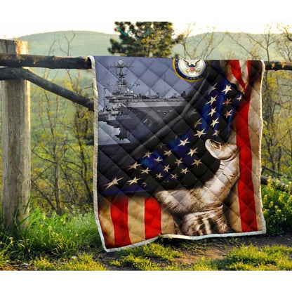 US Navy Hand Pulling American Flag Quilt