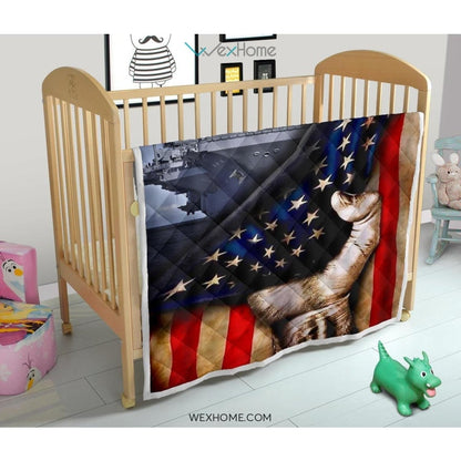 US Navy Hand Pulling American Flag Quilt