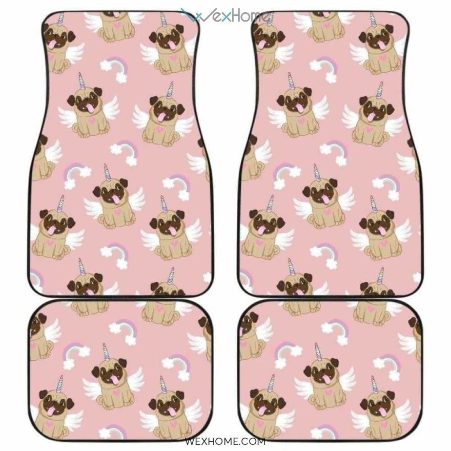 Cute Unicorn Pug Pattern Front And Back Car Mats