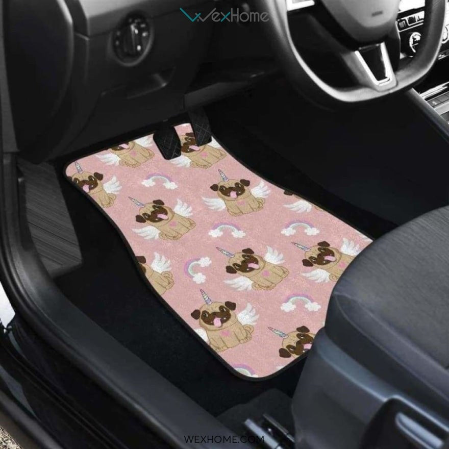 Cute Unicorn Pug Pattern Front And Back Car Mats