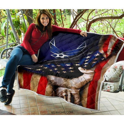 US Air Force Hand Pulling American Flag Quilt