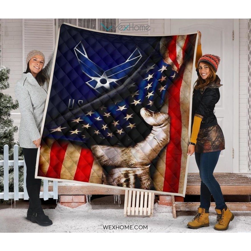 US Air Force Hand Pulling American Flag Quilt