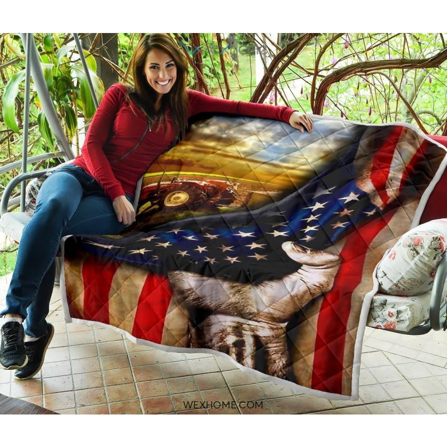 Farmer Hand Pulling American Flag Quilt