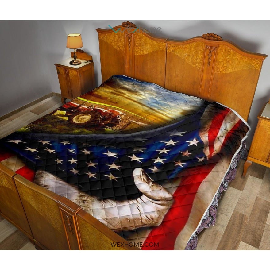 Farmer Hand Pulling American Flag Quilt