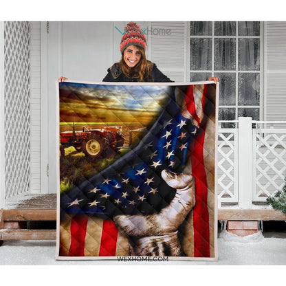 Farmer Hand Pulling American Flag Quilt