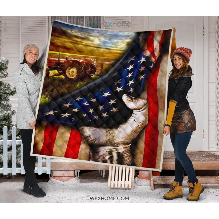 Farmer Hand Pulling American Flag Quilt