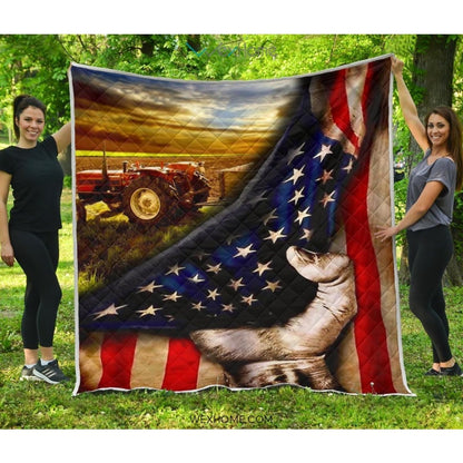 Farmer Hand Pulling American Flag Quilt