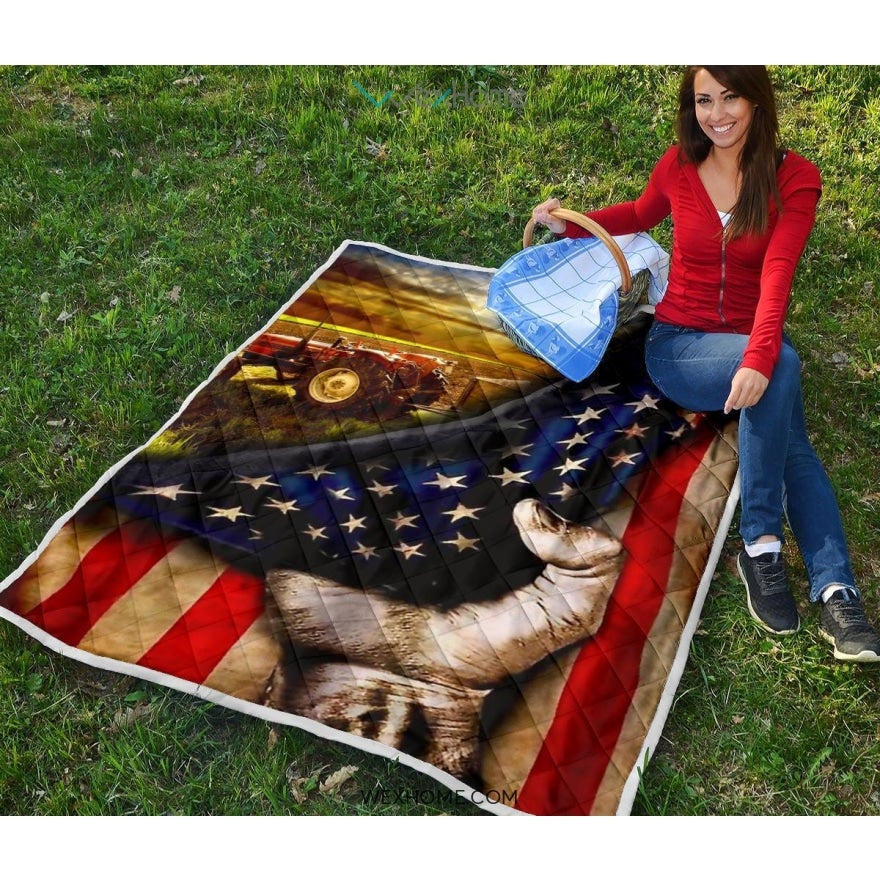 Farmer Hand Pulling American Flag Quilt