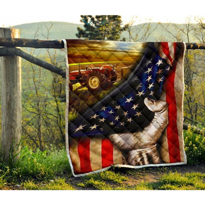 Farmer Hand Pulling American Flag Quilt