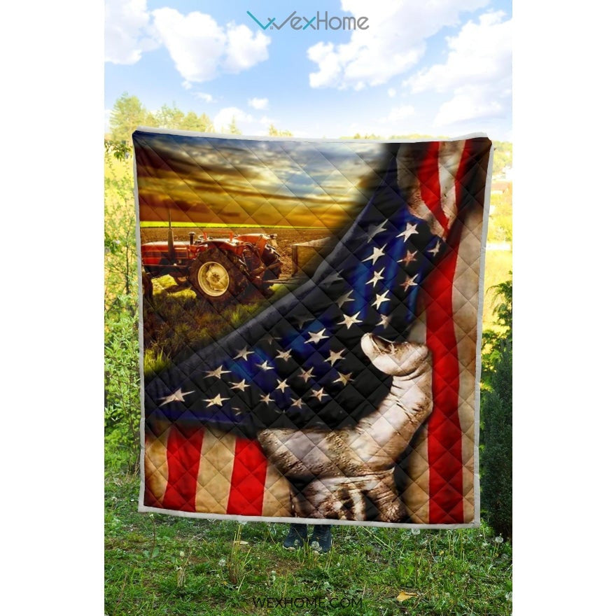 Farmer Hand Pulling American Flag Quilt