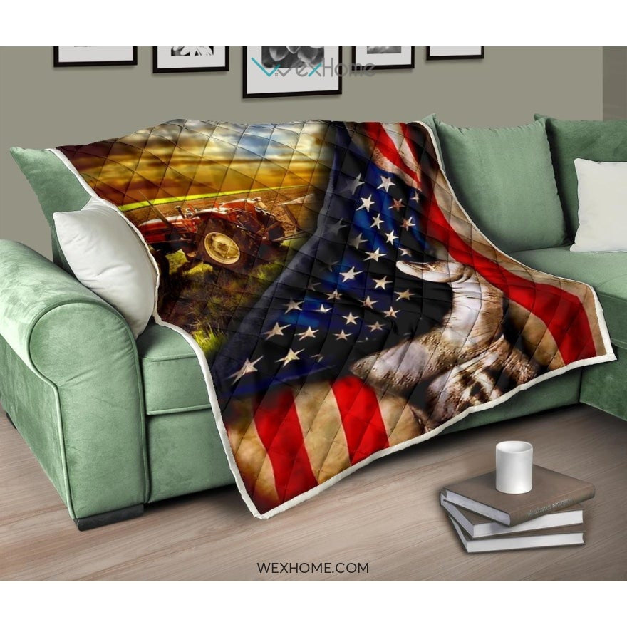 Farmer Hand Pulling American Flag Quilt