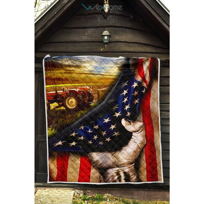 Farmer Hand Pulling American Flag Quilt