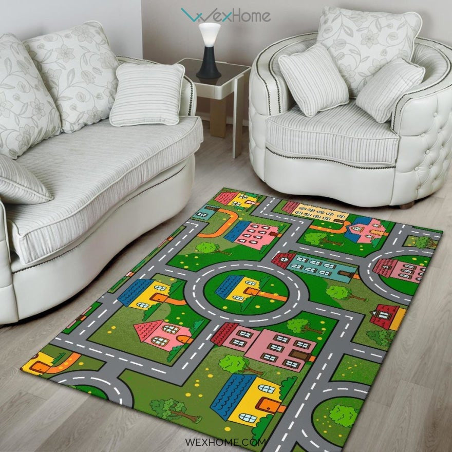 Children's Educational Road Traffic System Design Nursery Area Rug