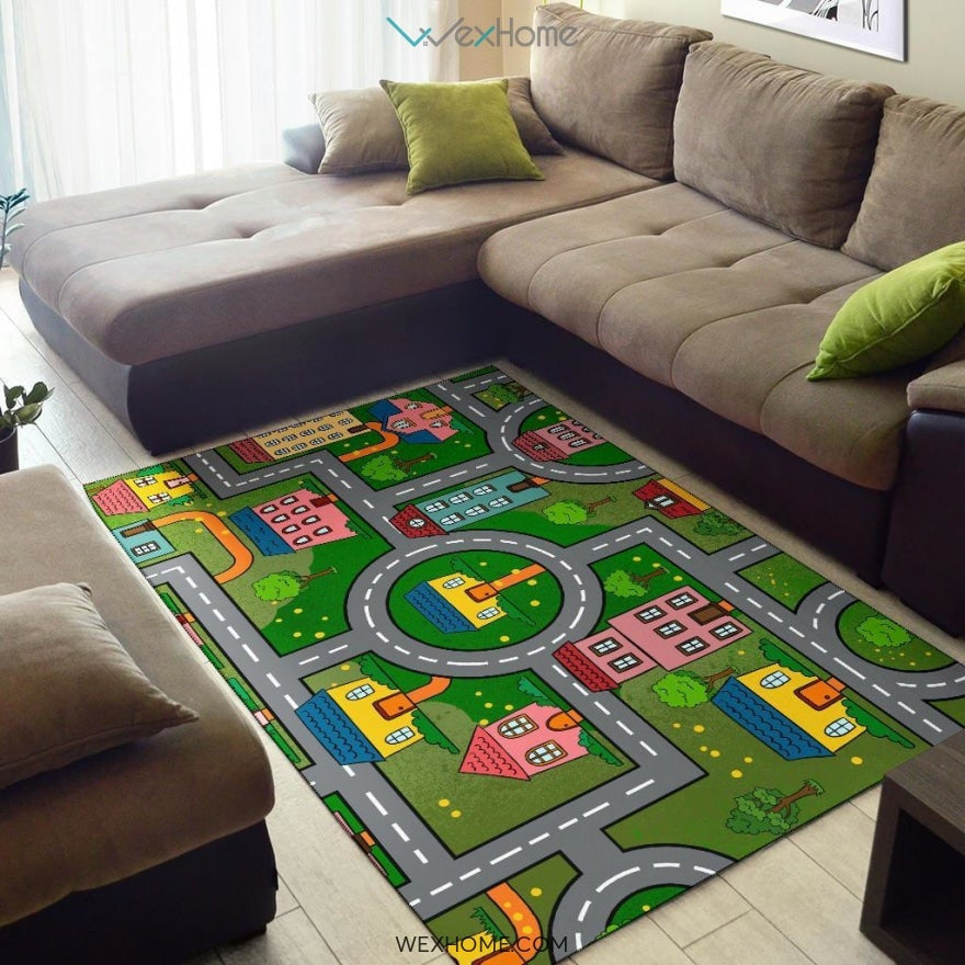 Children's Educational Road Traffic System Design Nursery Area Rug